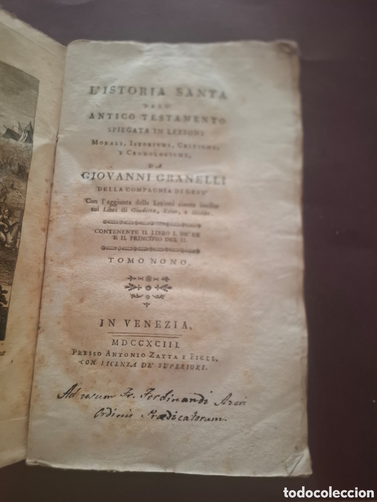Libros antiguos: L' Istoria Santa dell Antico Testamento - Giovanni Granelli - Tomo 9 - 1792