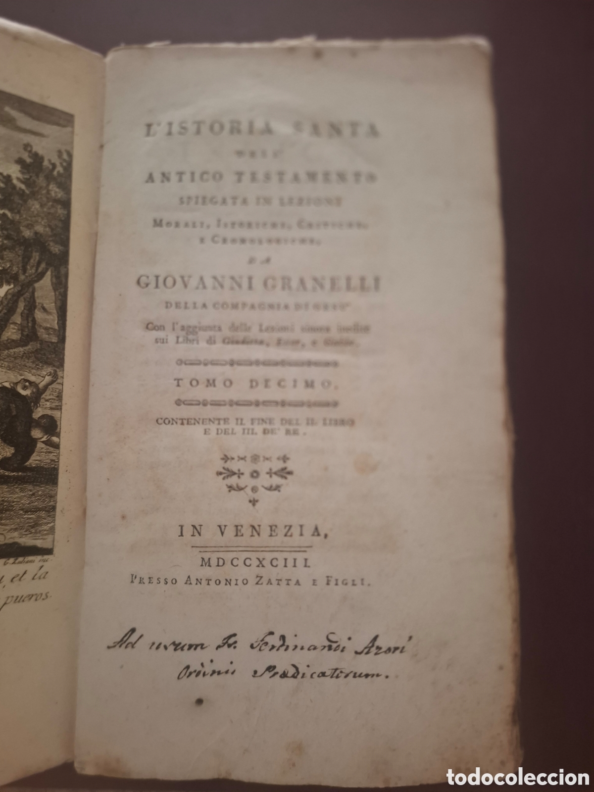Libros antiguos: L'Istoria Santa dell Antico Testamento - Giovanni Granelli - tomo 10- 1792