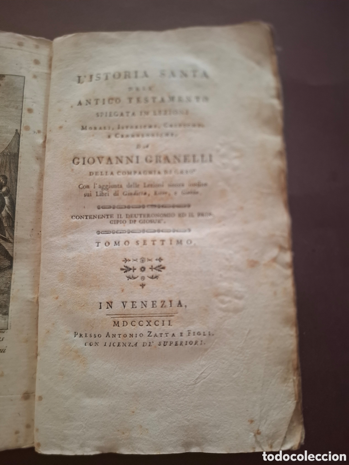 Libri antichi: L'istoria Santa del Antico Testamento - Giovanni Granelli - tomo 7- 1792