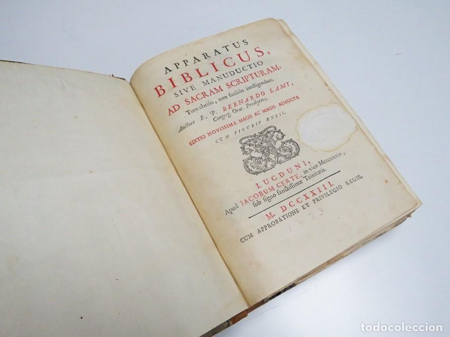 Livres anciens: APPARATUS BIBLICUS, SIVE MANUDUCTIO AD SACRAM SCRIPTURAM. BERNARDO LAMY. LUGDUNI, 1723. CON GRABADOS