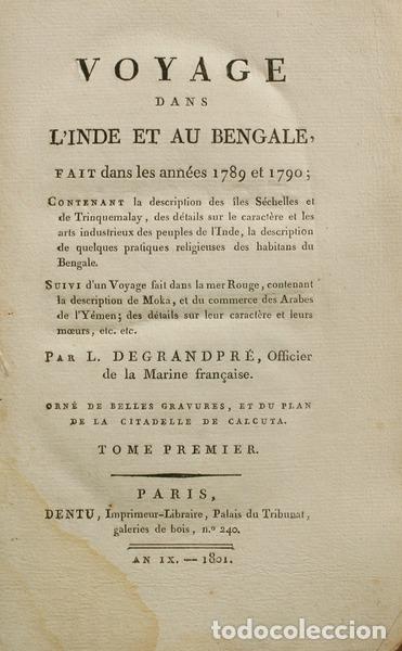 Libros antiguos: GRANDPR&Eacute;. (Louis de) - VOYAGE DANS L'INDE ET AU BENGALE. [2 VOLUMES]