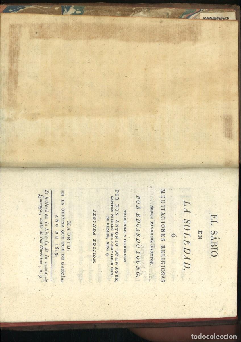 Libros antiguos: EL SABIOEN LA SOLEDAD O MEDITACIONES RELIGIOSAS. Eduardo Young