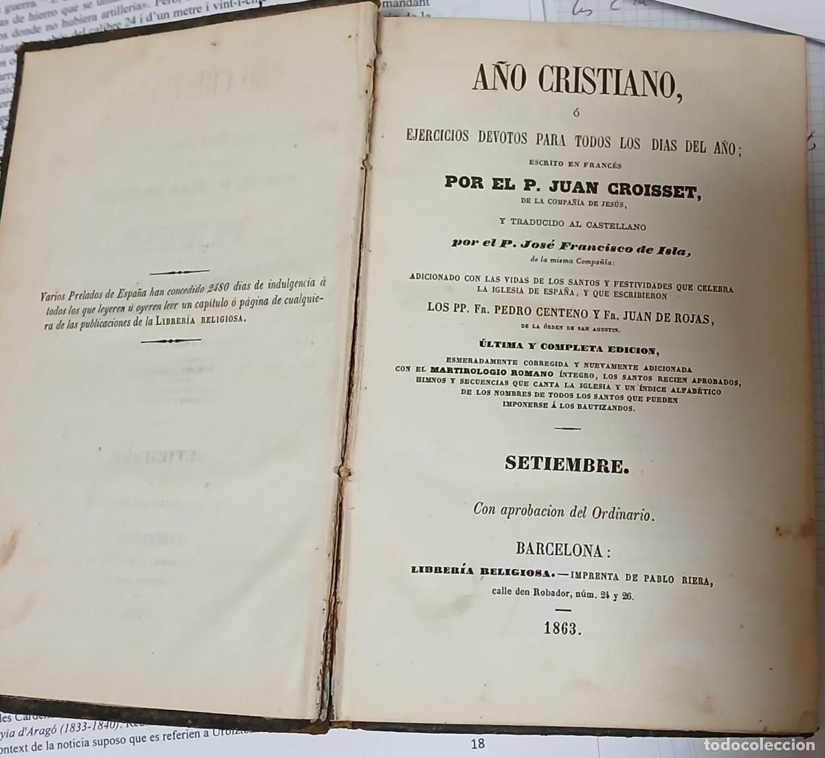 Libros antiguos: A&ntilde;o cristiano &oacute; ejercicios devotos para todos los d&iacute;as del a&ntilde;o