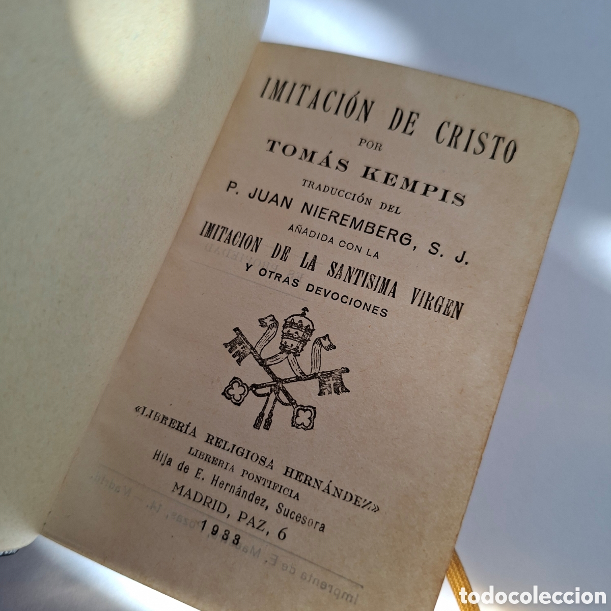 Libros antiguos: Imitaci&oacute;n de Cristo - T. de Kempis - Ed. Librer&iacute;a Hern&aacute;ndez 1933 - Piel, Cortes Dorados y Punto lect