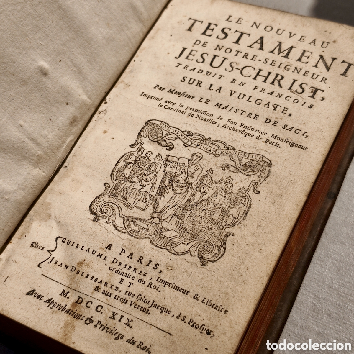Libros antiguos: Libro Antiguo 1719. Le Nouveau Testament (Sacy). Par&iacute;s, G. Desprez. Preciosa Encuadernaci&oacute;n &Eacute;poca.