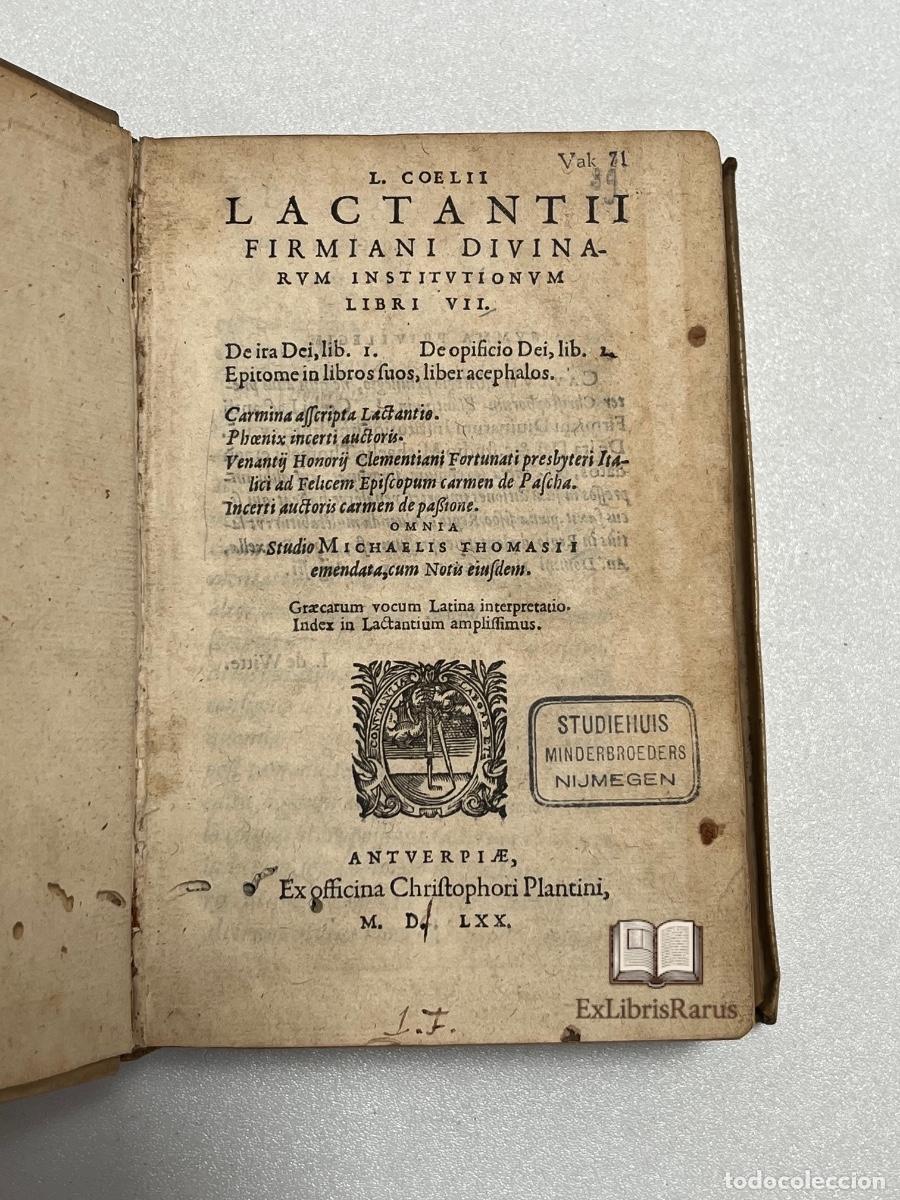 Libros antiguos: LACTANCIO &middot; DIVINARUM INSTITUTIONUM &middot; CHRISTOPHE PLANTIN &middot; AMBERES 1570 &middot; PERGAMINO