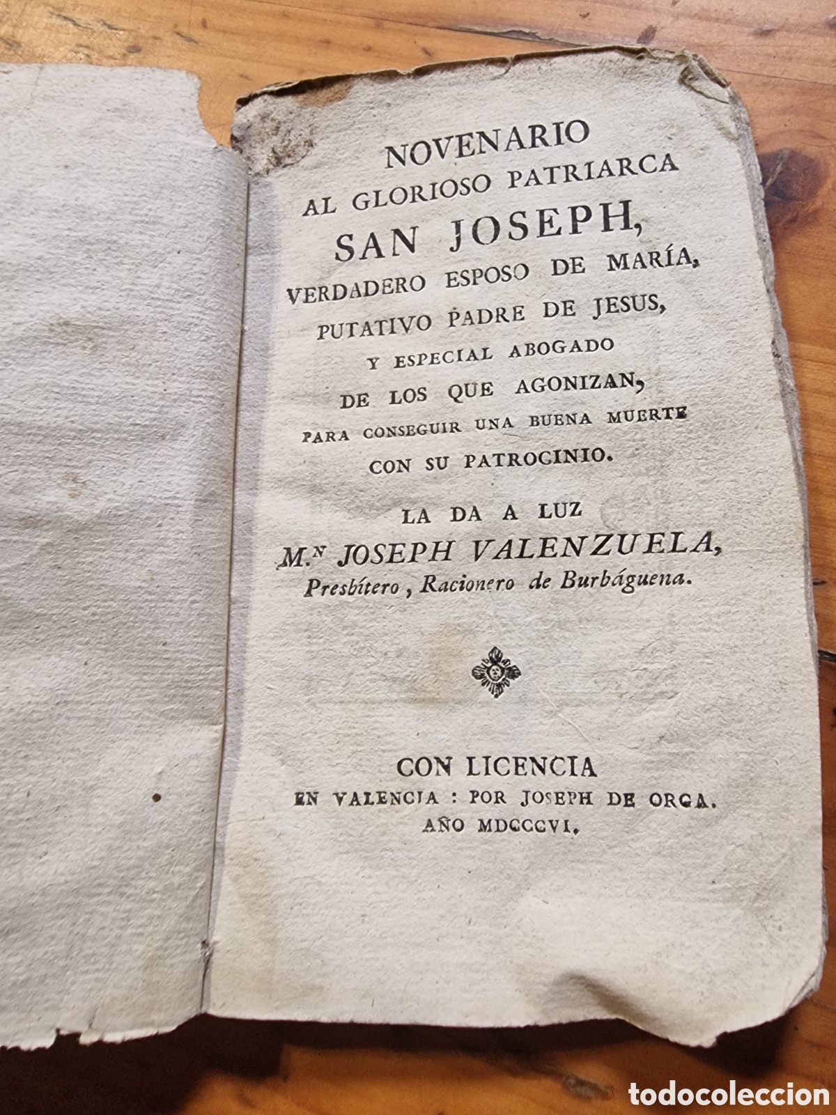 Libros antiguos: Antiguo librillo,novenario al glorioso patriarca San Joseph, abogado de los que agonizan