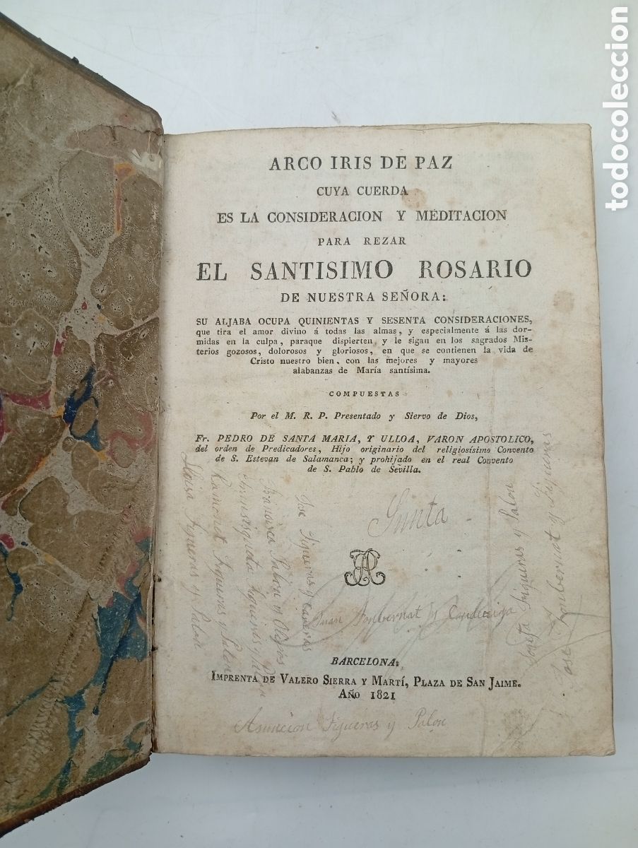 Libros antiguos: Arco Iris el Sant&iacute;simo Rosario 1822 Barcelona