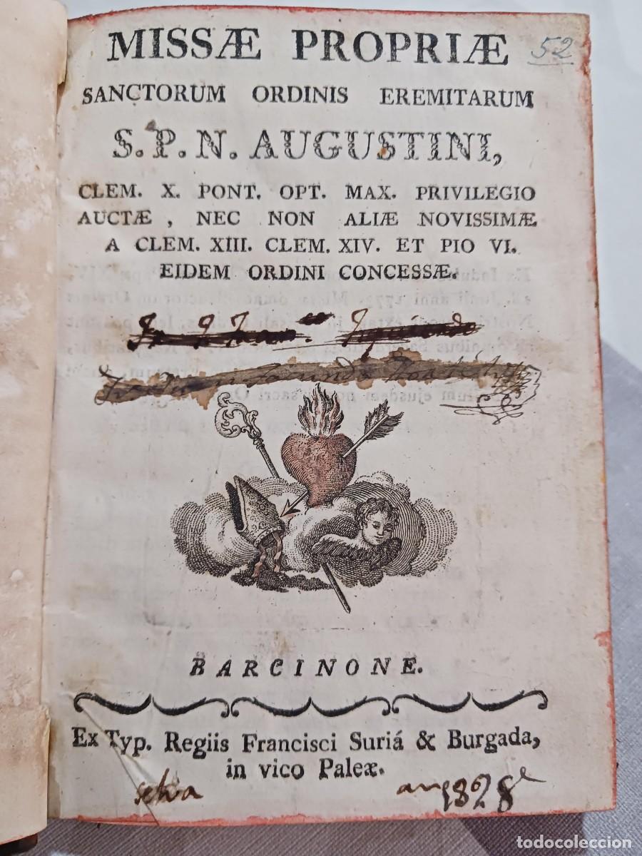 Old books: MISSAE PROPRIAE - MISAL DE LOS SANTOS DE LA ORDEN DE LOS EREMITAS DE SAN AGUST&Iacute;N (BARCELONA, 1733)