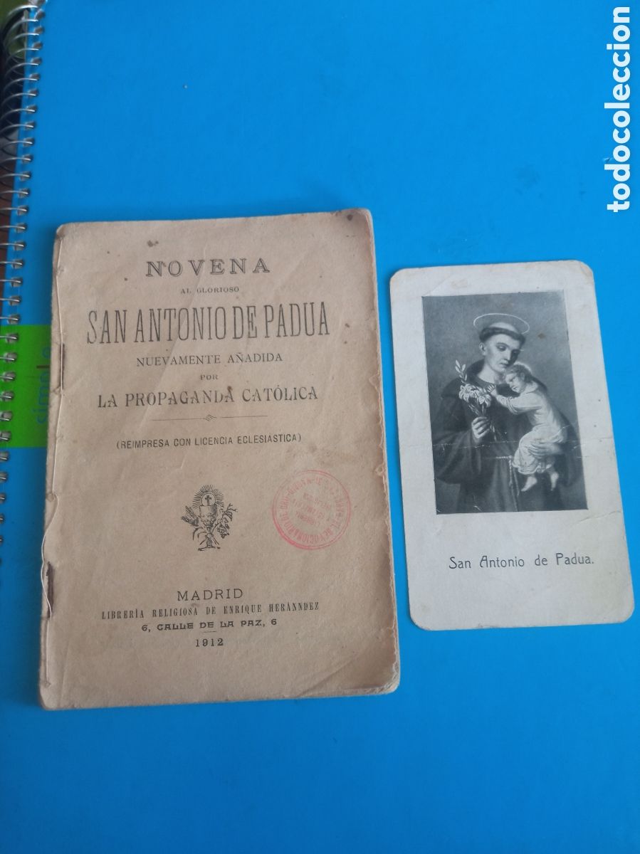 Libros antiguos: Antigua novena con recordatorio a San Antonio de Padua de 1912, tiene 40 p&aacute;ginas
