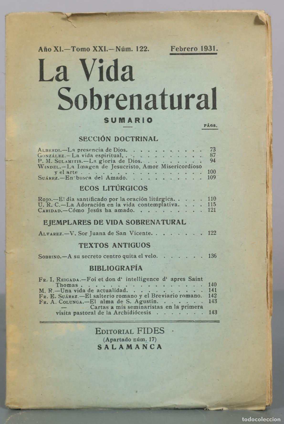 Libros antiguos: La Vida Sobrenatural - Editorial Fides. 122. 1931