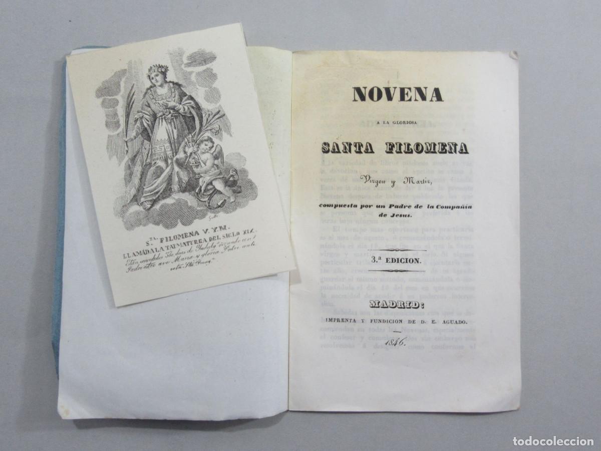 Libros antiguos: Novena a Santa Filomena. Madrid, Imprenta de D. E. Aguado. 1846. 3&ordf; Edici&oacute;n. Con estampa grabada.