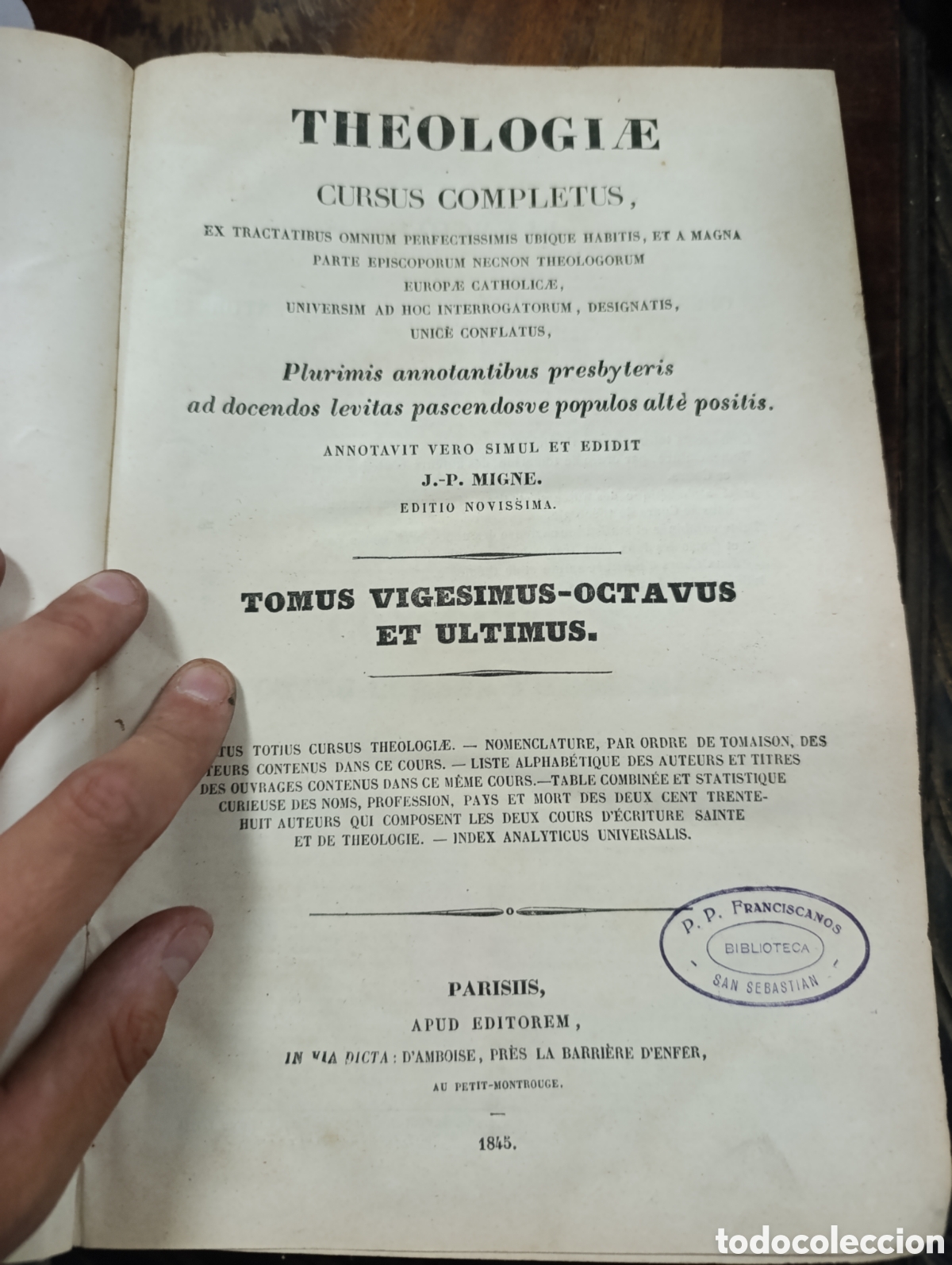 Libros antiguos: THEOLOGI&AElig; CURSUS COMPLETUS,. J.P MIGNE. Tomo 28 Paris 1845