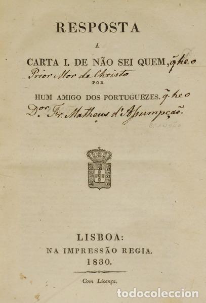 Libros antiguos: ASSUN&Ccedil;&Atilde;O BRAND&Atilde;O. (Frei Mateus da), Lu&iacute;s Ant&oacute;nio Carlos Furtado de Mendon&ccedil;a e Faustino Jos&eacute; da Madre