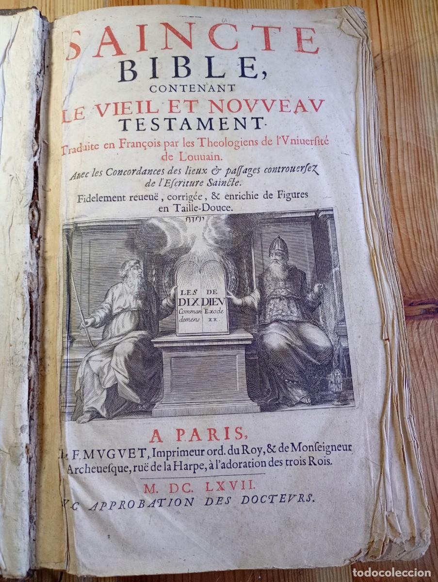 Libros antiguos: Biblia de Lovaina, a&ntilde;o 1667, edici&oacute;n en franc&eacute;s.