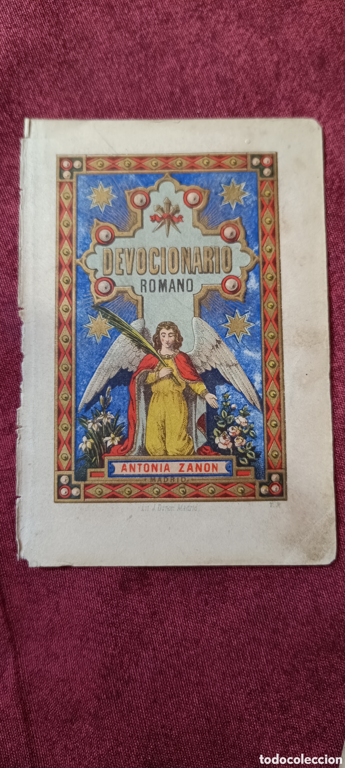 Libros antiguos: P&aacute;gina litografiada de un devocionario de finales del S. XIX. J. Don&oacute;n. Madrid.