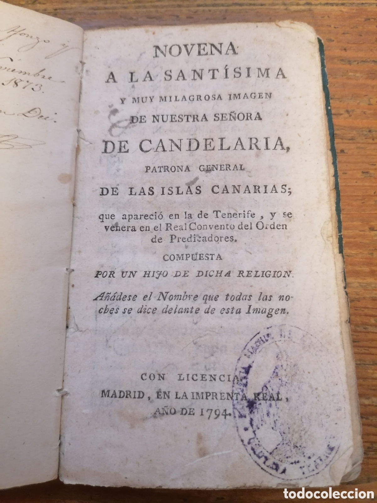 Libros antiguos: NOVENA A LA SANT&Iacute;SIMA Y MUY MILAGROSA IMAGEN DE NUESTRA SE&Ntilde;ORA DE CANDELARIA - 1794