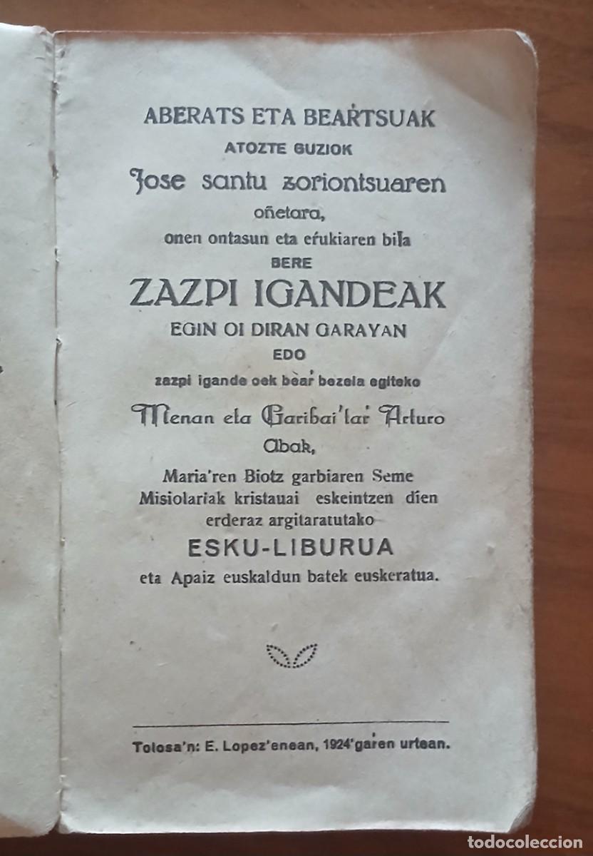 Libros antiguos: Libro en Euskera, impreso en Tolosa, 1924