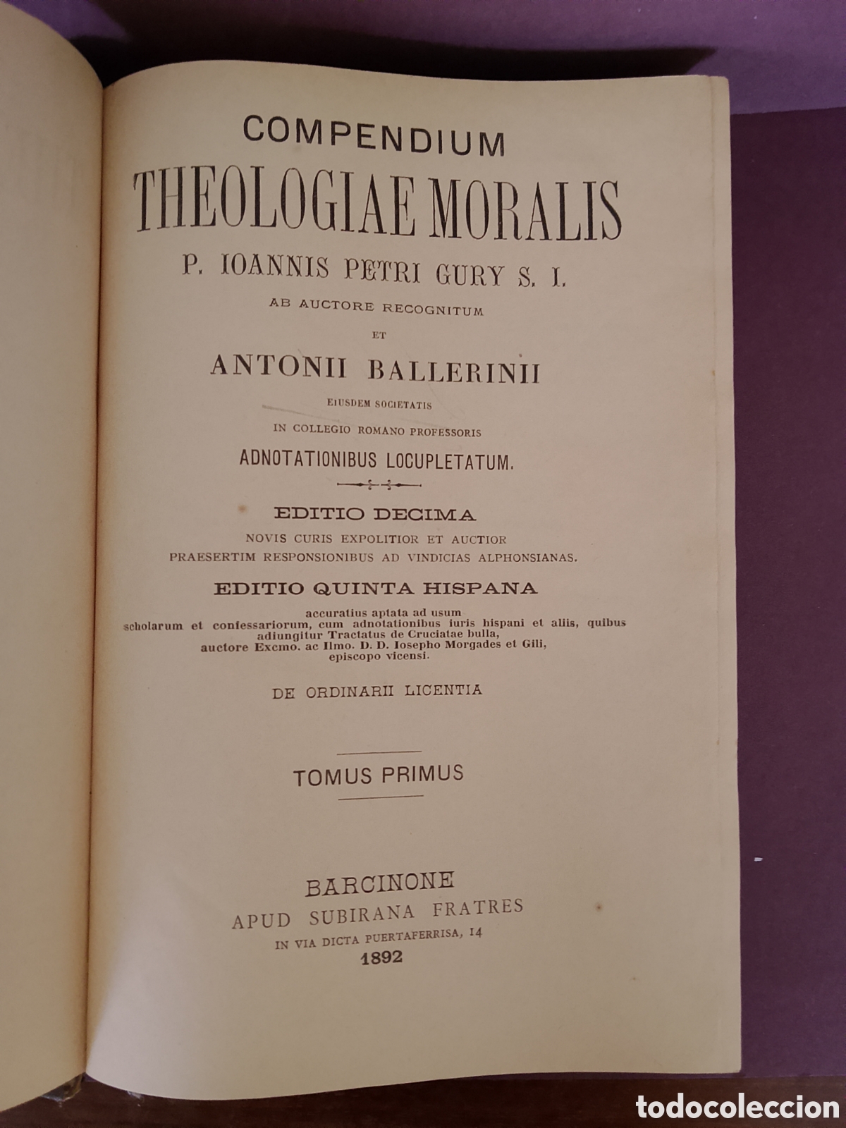 Libros antiguos: Compendium theologiae moralis - Ioannis Petri Gury et Antonio Ballerinii - 2 tomos - 1892