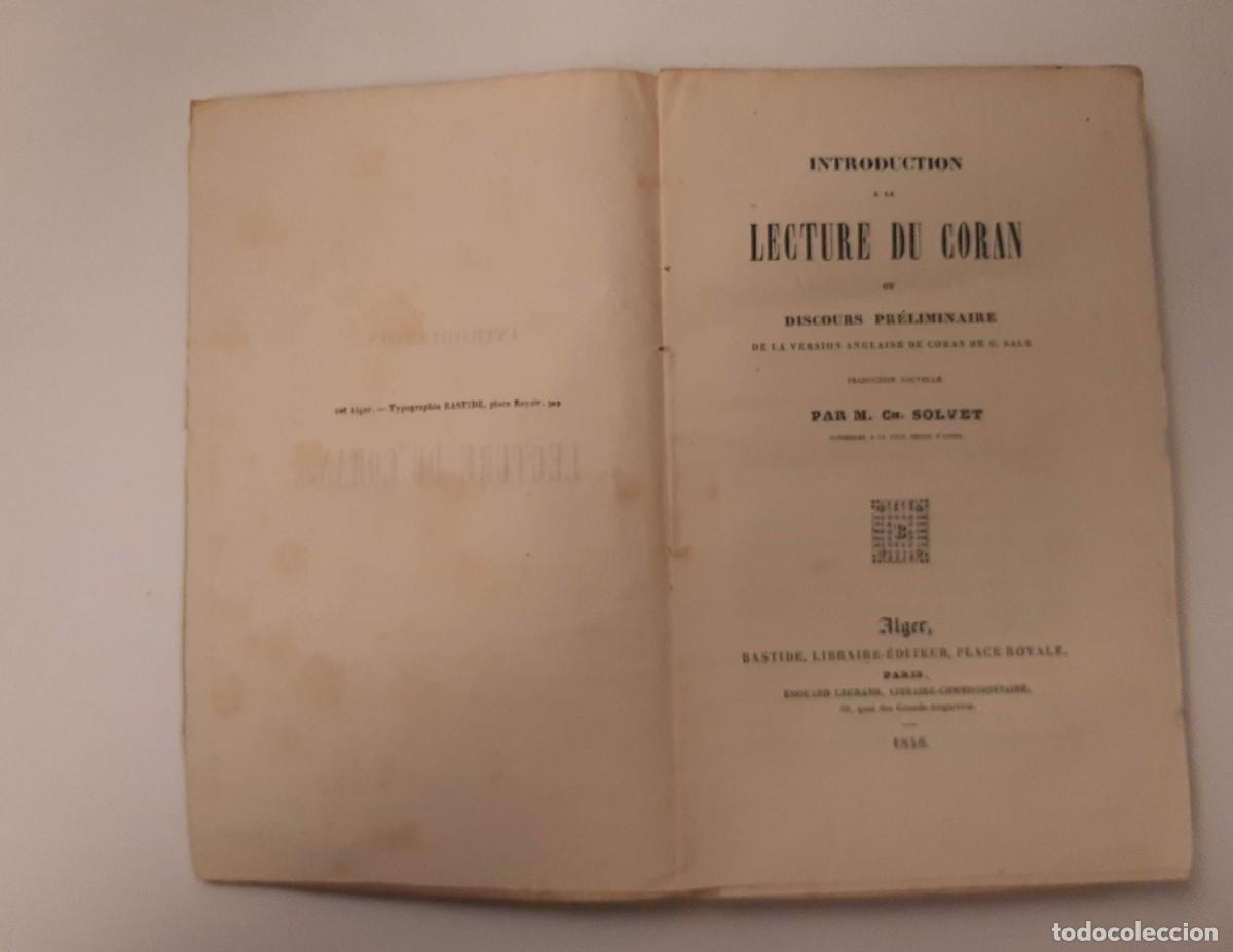 Libros antiguos: INTRODUCTION A LA LECTURE DU CORAN - SOLVET, CH. [Trad.] - Foto 3