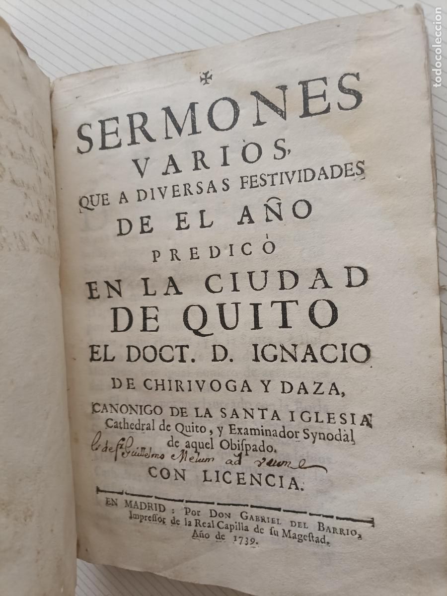 Libros antiguos: 1739 - SERMONES PREDICADOS EN QUITO POR IGNACIO DE CHIRIVOGA - ECUADOR