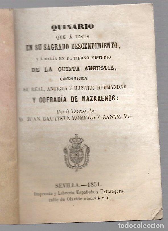 Libros antiguos: QUINARIO QUE A JESUS EN SU SAGRADO DESCENDIMIENTO CONSAGRA LA COFRADIA DE NAZARENOS SEVILLA