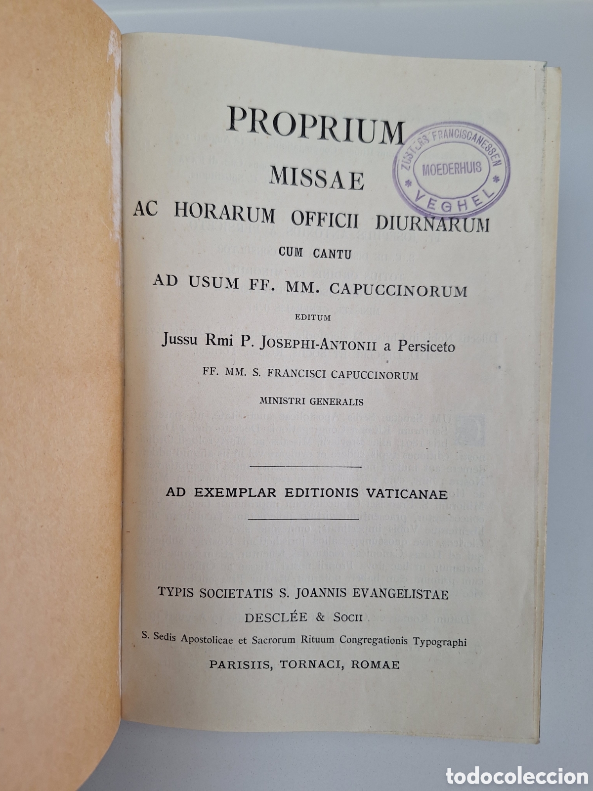 Libros antiguos: Peoprium Missae Ac Horarum FF. MM. Capuccinorum, Desclee, 1925
