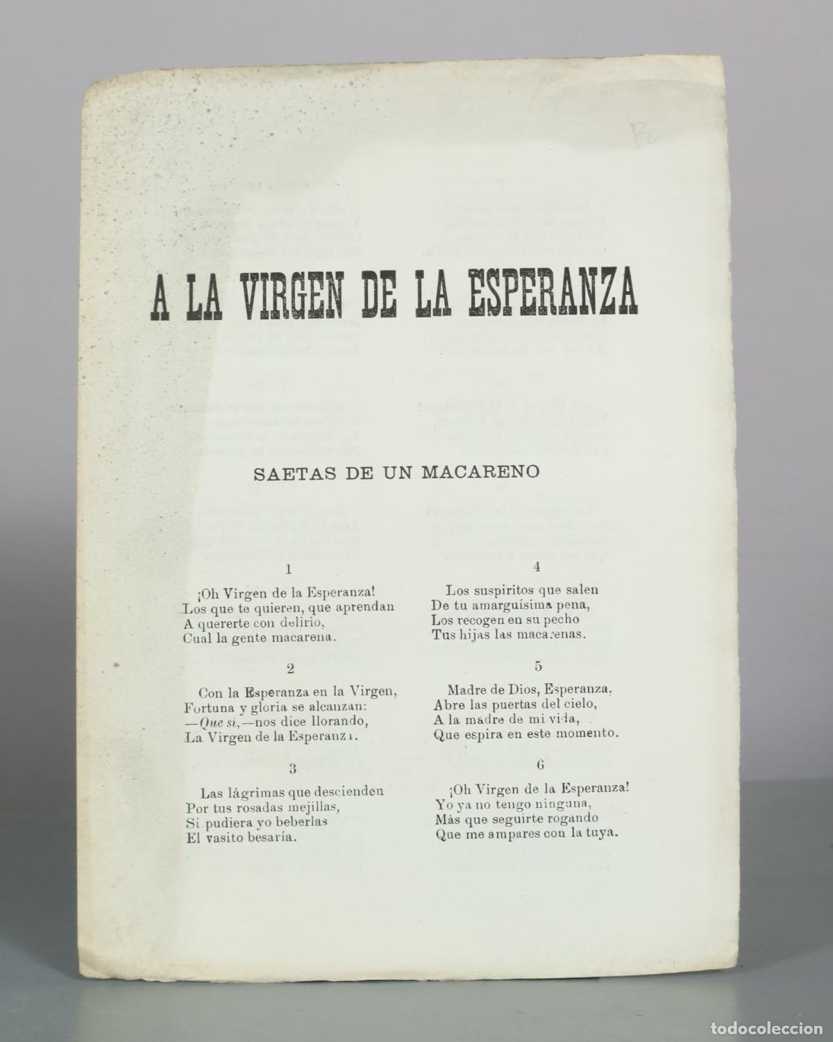 Livros antigos: A la Virgen de la Esperanza - Saetas de un macareno. SEVILLA 1894