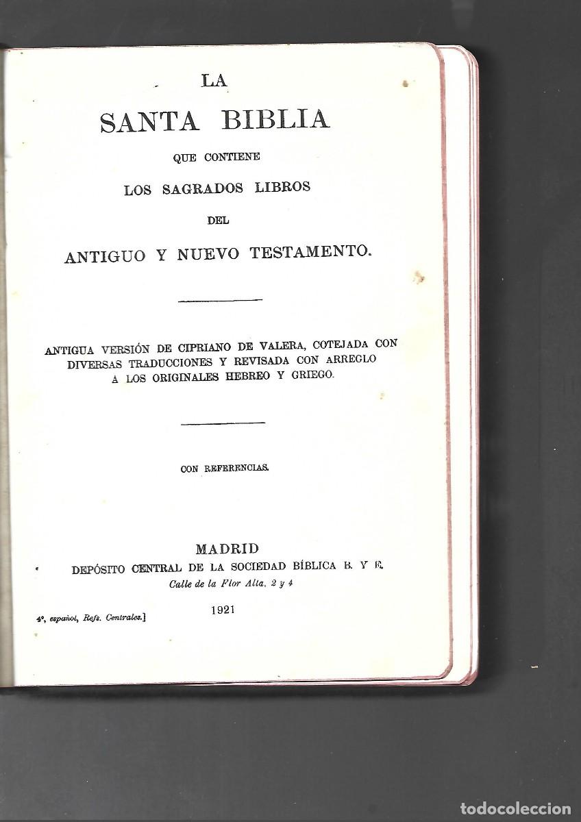 Old books: LA SANTA BIBLIA versi&oacute;n CIPRIANO DE VALERA Antiguo y Nuevo Testamento, Soc Biblica 1921