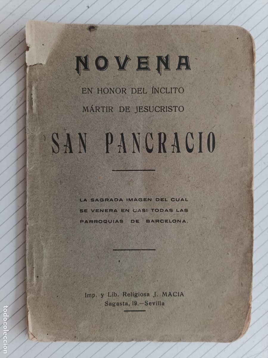 Libros antiguos: Novena a San Pancracio, Sevilla