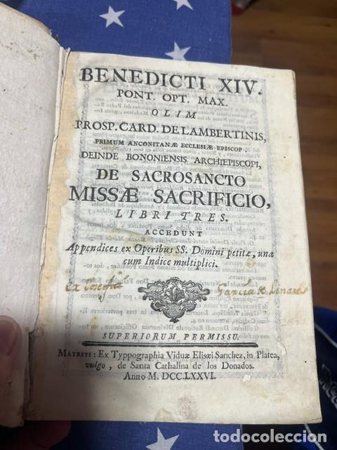 Libros antiguos: BENEDICTI XIV. PONT. OPT. MAX.DE SACROSANCTO MISSAE SACRIFICIO, LIBRI TRES