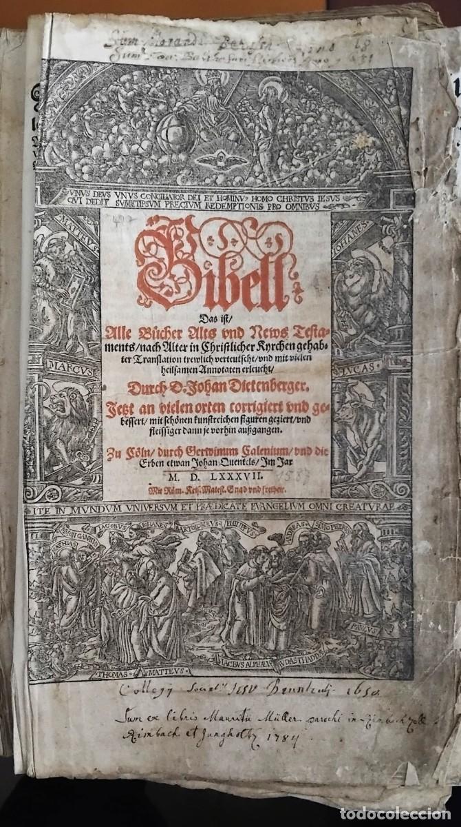 Libros antiguos: RARE BIBLE DE 1587 - COLOGNE - 99 GRAVURES