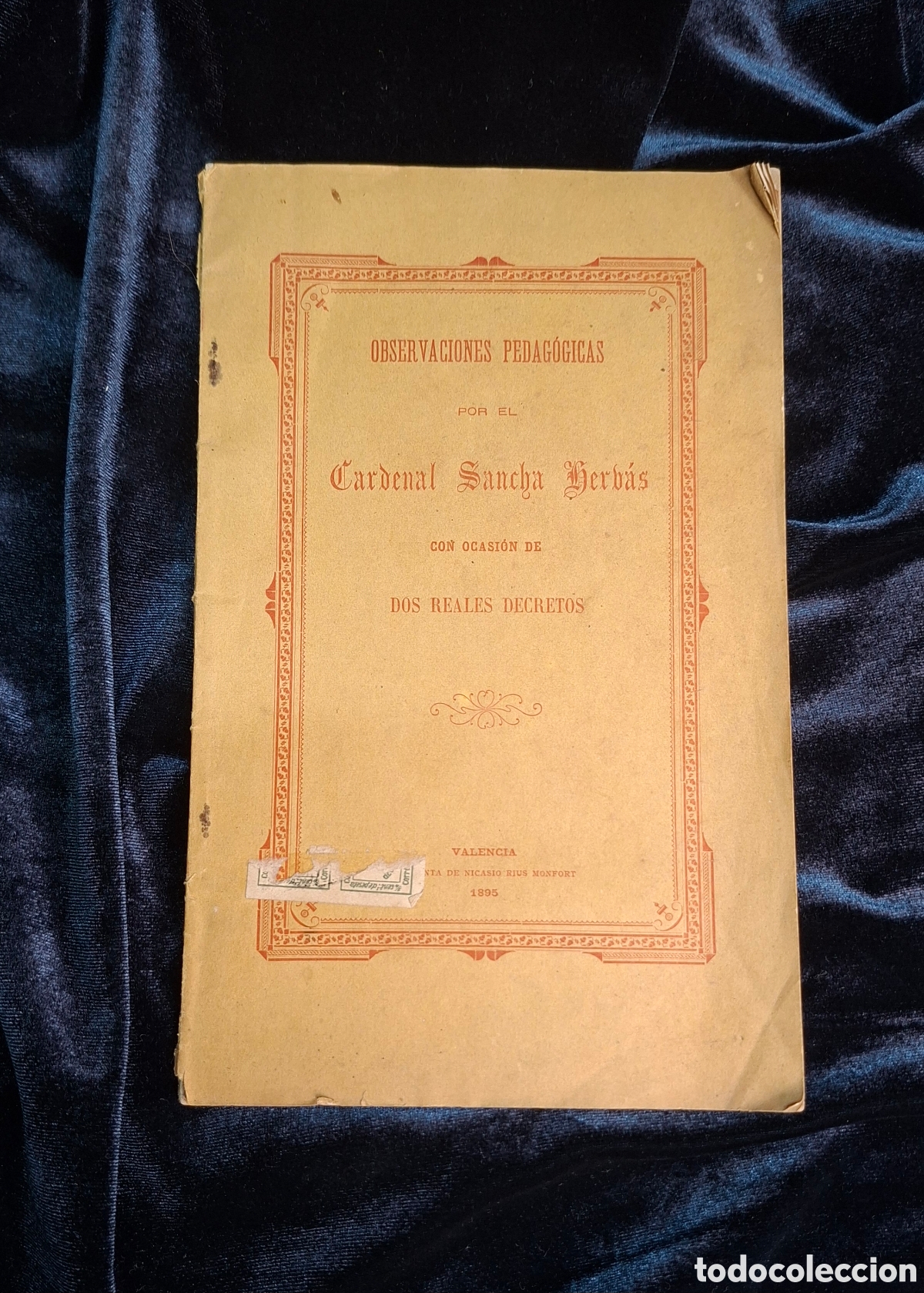Libros antiguos: Observaciones Pedag&oacute;gicas - Cardenal Sancha Herv&aacute;s - Valencia 1895 - Folleto original siglo XIX