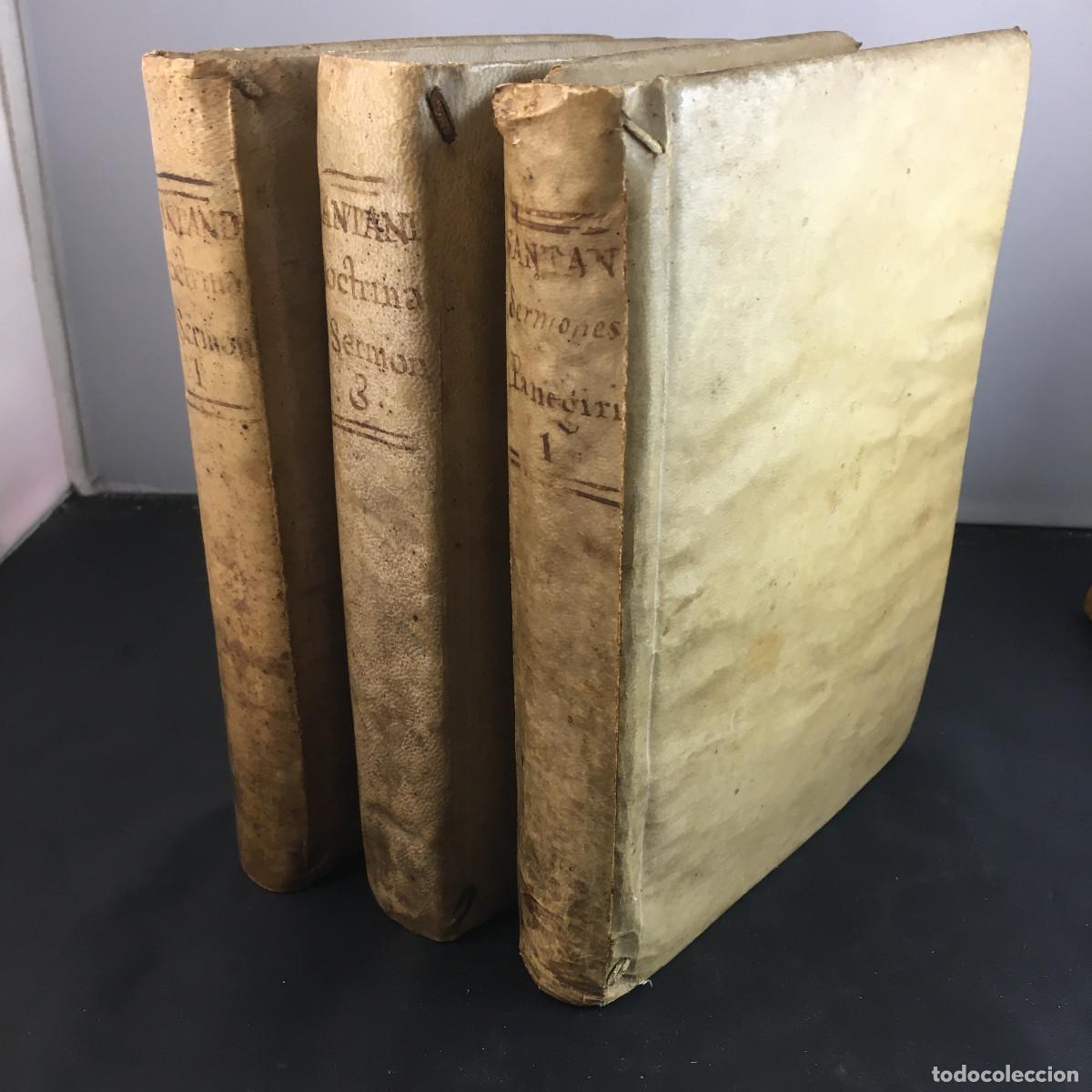 Libros antiguos: Tres libros de Sermones. 1800s. Pergamino.