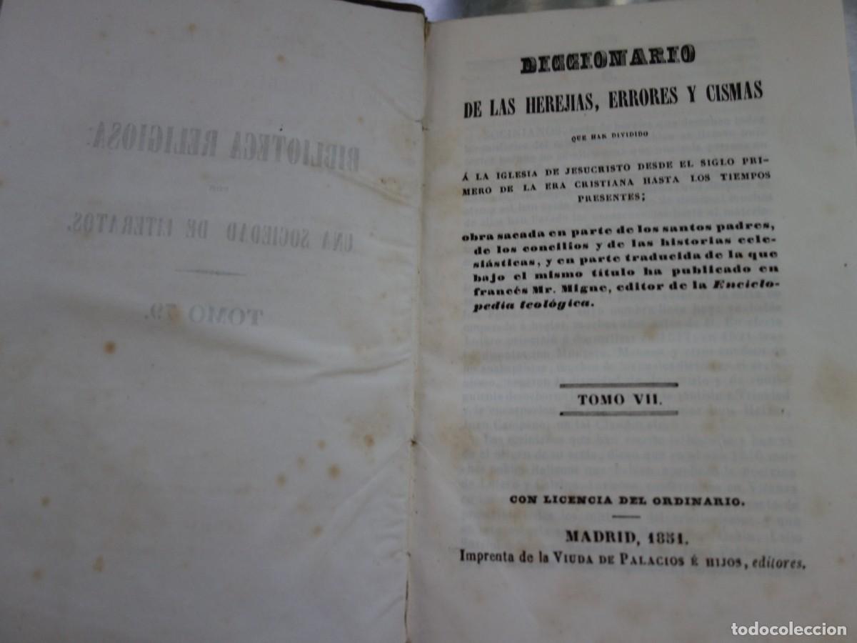 Libros antiguos: DICCIONARIO DE LAS HEREJIAS, ERRORES Y CISMAS. 1851