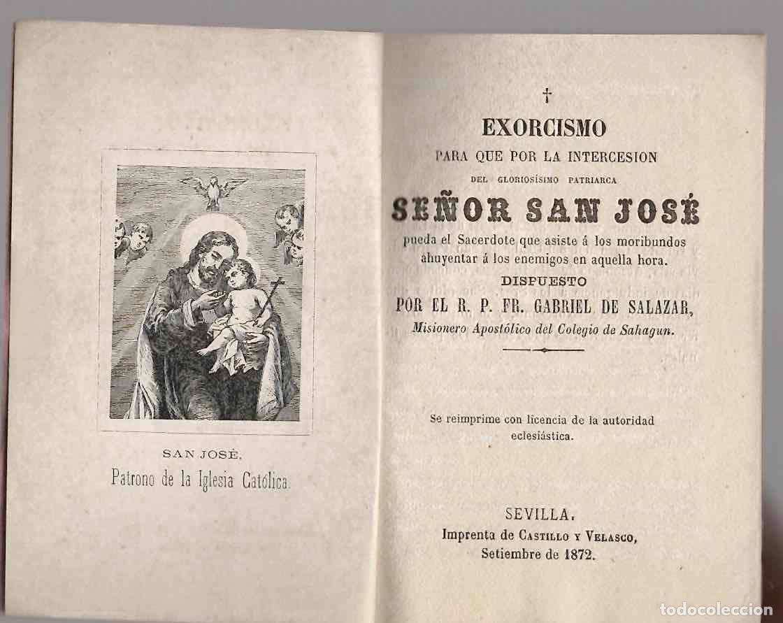 Libros antiguos: EXORCISMO PARA QUE POR LA INTERCESION DEL SE&Ntilde;OR SAN JOSE PUEDA EL SACERDOTE AHUYENTAR A LOS ENEMIGOS