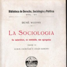 Libros antiguos: LA SOCIOLOGÍA (RENÉ WORMS, 1925) SIN USAR JAMÁS.