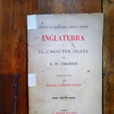 Libri antichi: EMERSON, R. W. INGLATERRA Y EL CARÁCTER INGLÉS