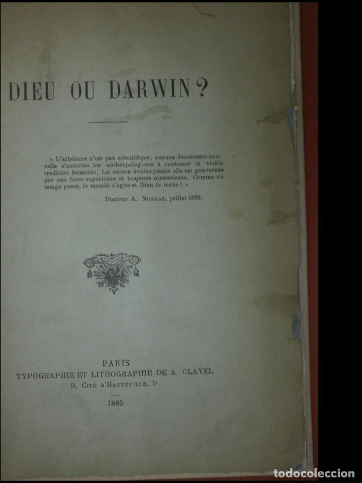 Libros antiguos: Dieu ou Darwin? Jules de Sohet - Foto 1