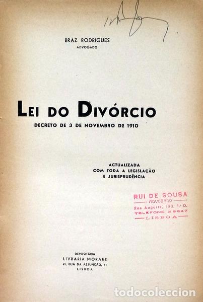 Libros antiguos: BRAZ RODRIGUES - LEI DO DIV&Oacute;RCIO. - Foto 2
