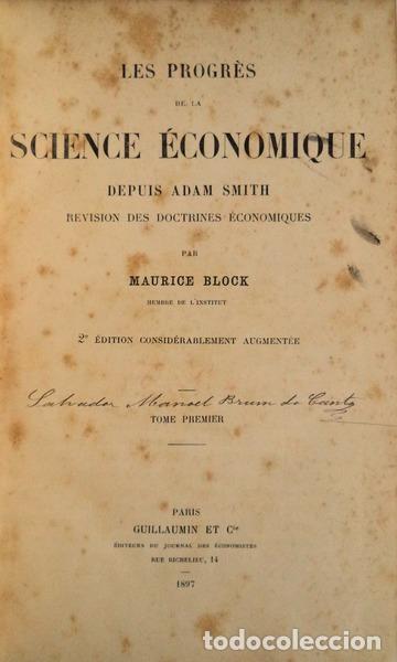 Libros antiguos: BLOCK. (Maurice) - LES PROGR&Egrave;S DE LA SCIENCE &Eacute;CONOMIQUE - Foto 1