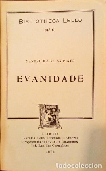 Libros antiguos: SOUSA PINTO. (Manuel de) - EVANIDADE. - Foto 1