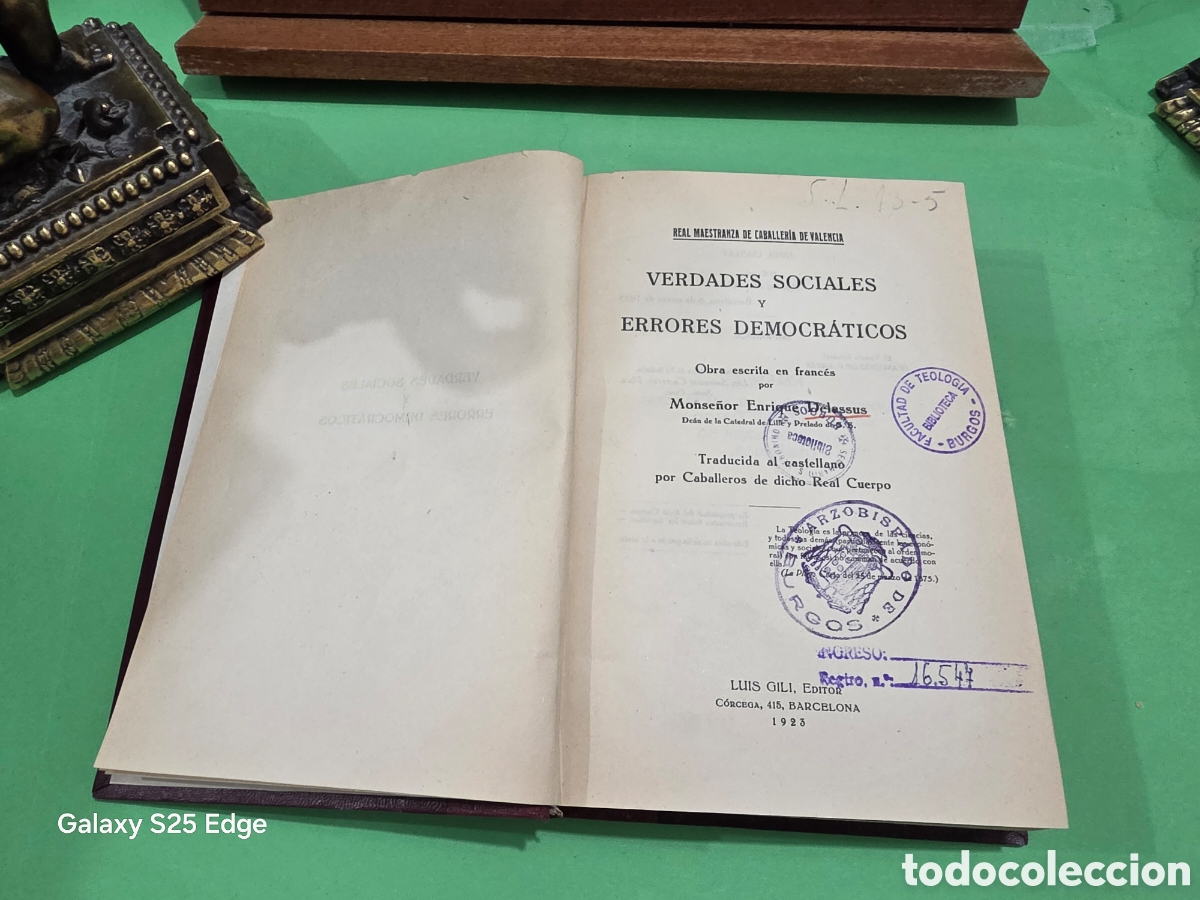 Libros antiguos: &rdquo;&rdquo;ANTIGUO LIBRO...1923...&rdquo;&rdquo;VERDADES SOCIALES Y ERRORES DEMOCR&Aacute;TICOS&rdquo;&rdquo;...MONSE&Ntilde;OR ENRIQUE DELASSUS...