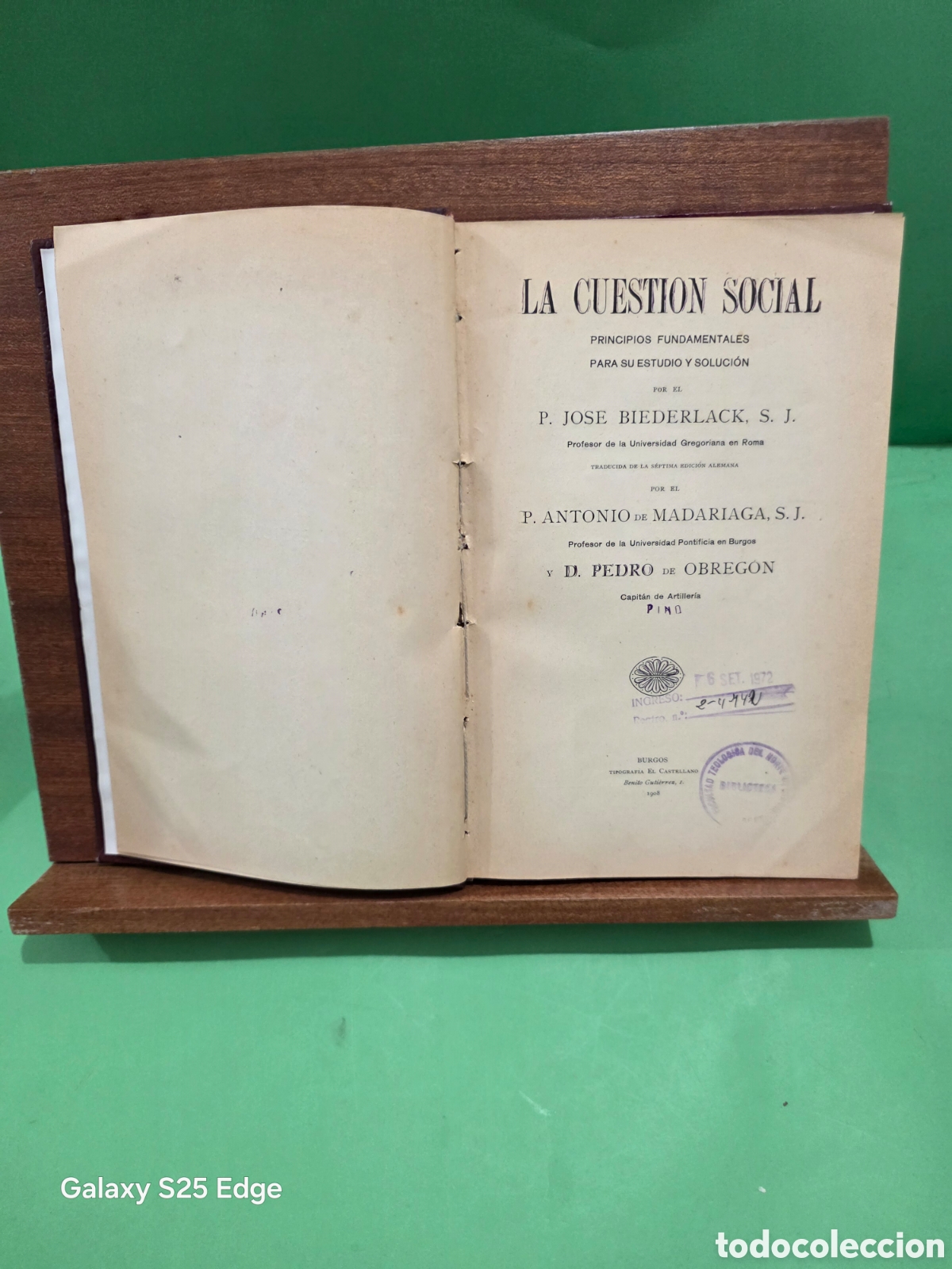 Libros antiguos: ANTIGUO LIBRO...1908...&rdquo;&rdquo;LA CUESTI&Oacute;N SOCIAL&rdquo;&rdquo;...PRINCIPIOS FUNDAMENTALES...P. JOSE BIEDERLACK,S.J...