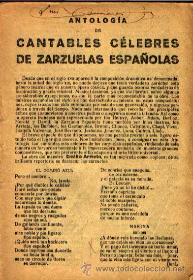 Old books: ANTOLOG&Iacute;A DE CANTABLES C&Eacute;LEBRES DE ZARZUELAS ESPA&Ntilde;OLAS