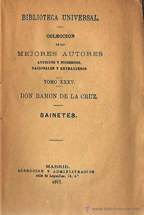 Libros antiguos: Sainetes / Ram&oacute;n de la Cruz - 1877 - Foto 1