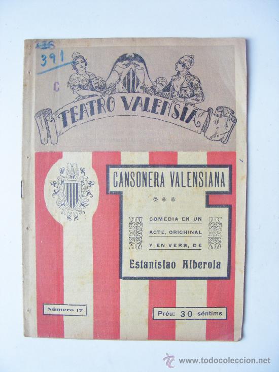 Libri antichi: cansonera valensiana, estanislao alberola, n&ordm; 17, teatro valensia