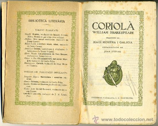 Libros antiguos: CORIOLA &ndash; Shakespeare (Catal&aacute;n) - Foto 2