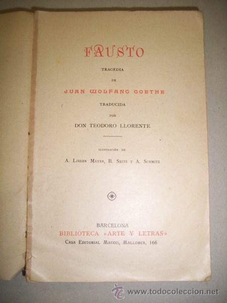 Libros antiguos: GOETHE, Juan Wolfang. Fausto : tragedia - Foto 1