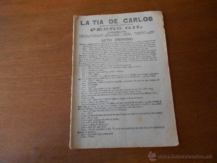 Livros antigos: TEATRO: LA T&Iacute;A DE CARLOS. COMEDIA EN TRES ACTOS DE LAS QUE ANTIGUAMENTE VEN&Iacute;AN CON LA PRENSA A&Ntilde;OS 20